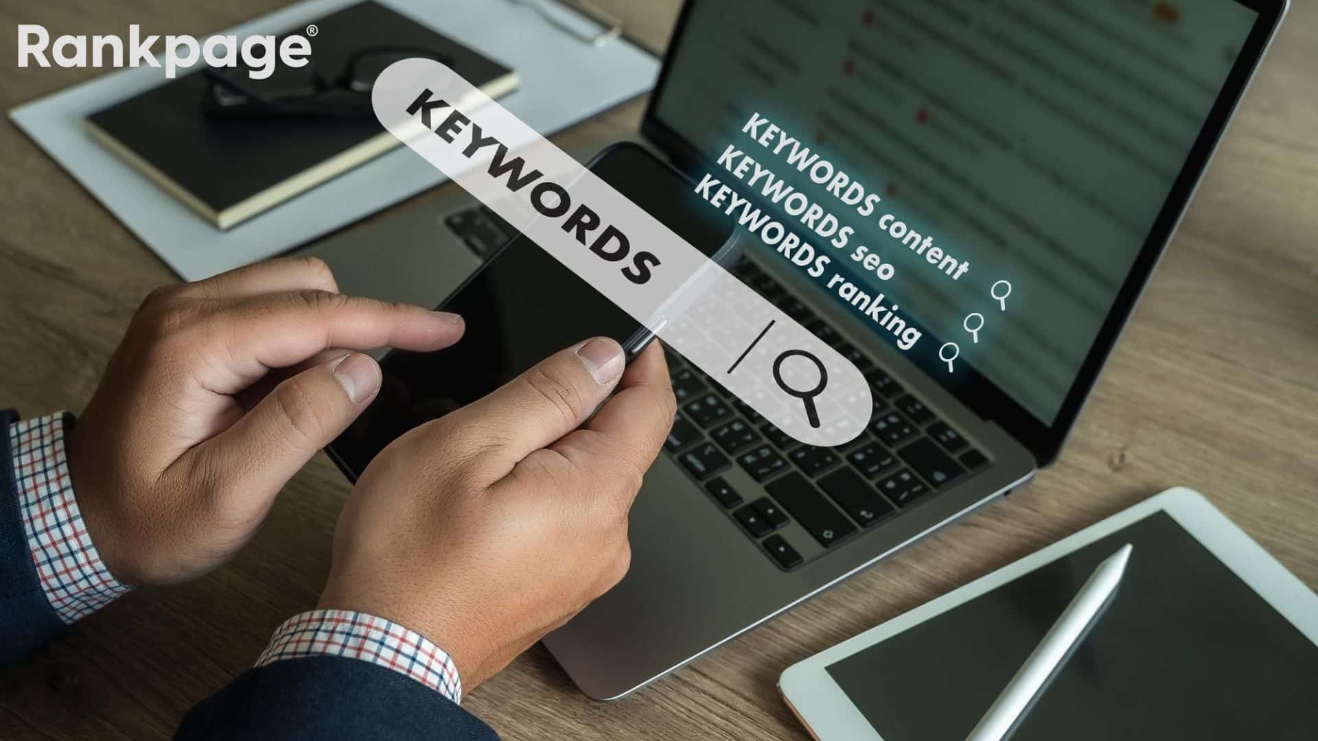 Businessman search website for content keywords on laptop browse to optimise seo engine